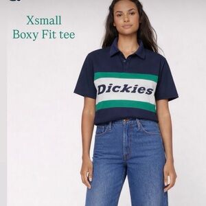 Dickies Navy Polo with Green and White Stripes